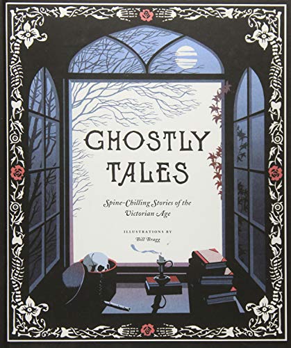 Book cover: "Ghostly Tales" with a window scene, skull, and books.