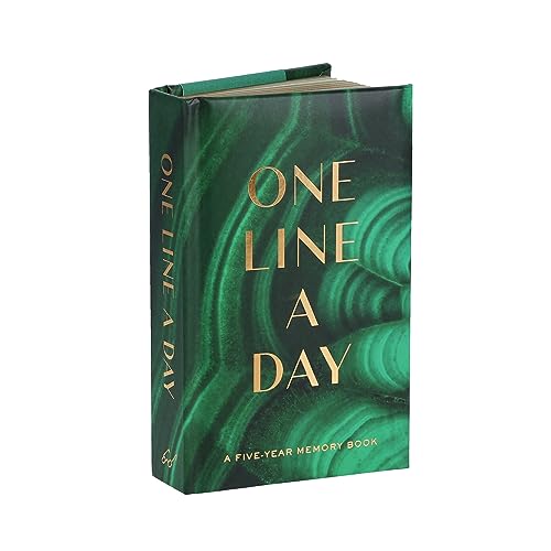 Green marbled journal titled “One Line A Day” for five years.