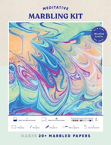 Marbling kit box with swirling blue, pink, and gold marbled paper design.