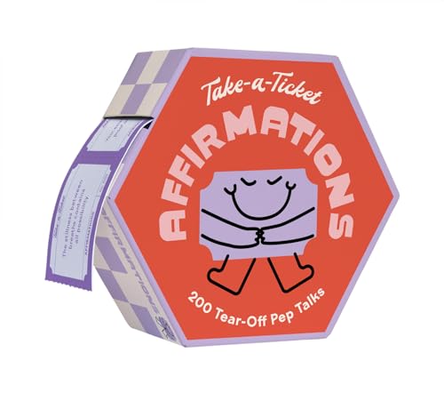 Hexagonal box of "Take-a-Ticket: Affirmations" with tear-off tickets.