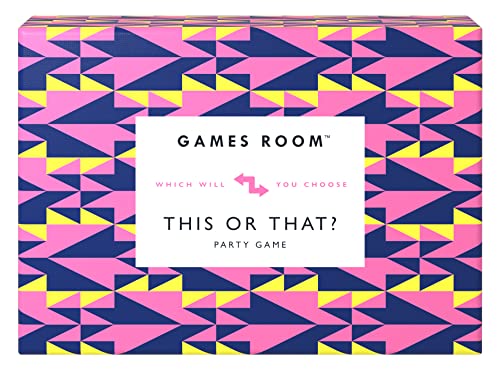 Colorful patterned box for "This or That" party game with text.