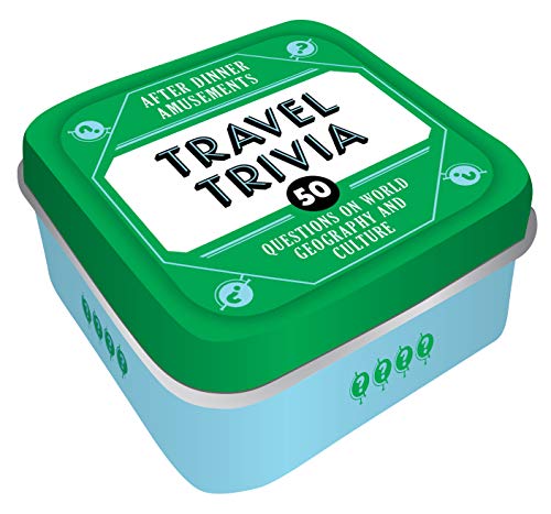 Small, colorful card deck with “Travel Trivia” text and world map imagery.