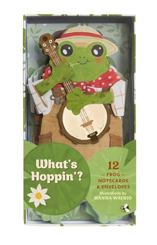 Box of twelve frog notecards featuring a banjo-playing frog illustration.