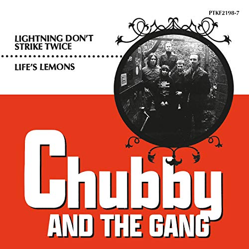 Record cover for Chubby And The Gang with band photo and red background.
