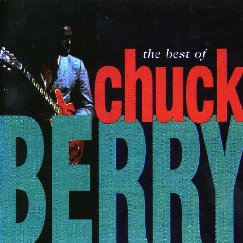 Album cover featuring Chuck Berry playing a guitar with large red and blue text.