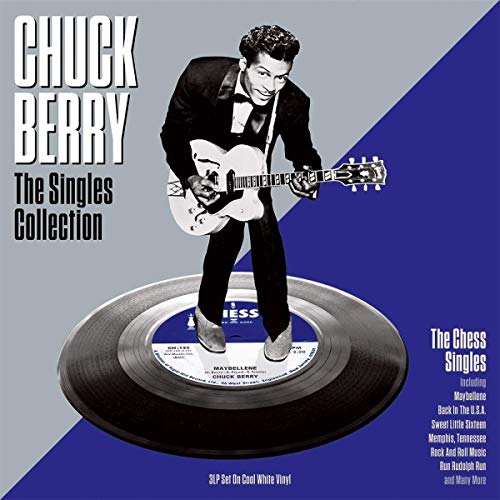 Chuck Berry album cover featuring artist playing guitar with a vinyl record.