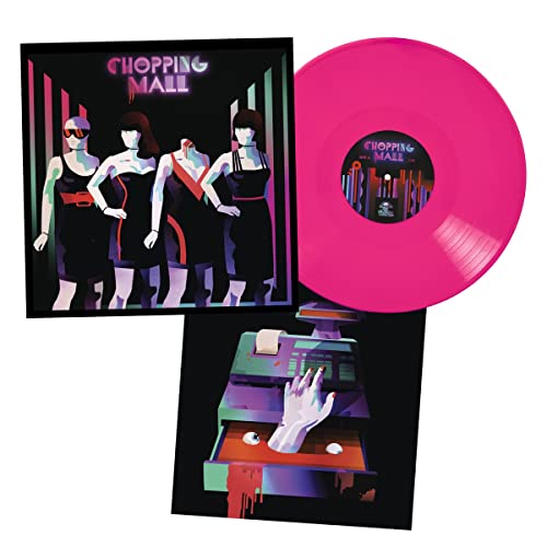 Chopping Mall vinyl record, album cover, and inner sleeve featuring illustrated figures and cash register.