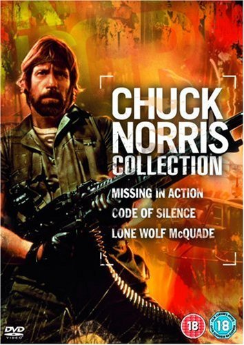 Chuck Norris DVD collection cover featuring him with a machine gun.