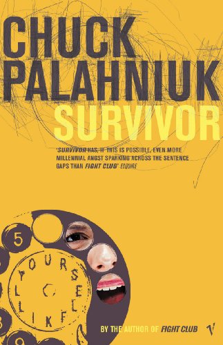 Book cover for "Survivor" by Chuck Palahniuk, yellow with collage imagery.