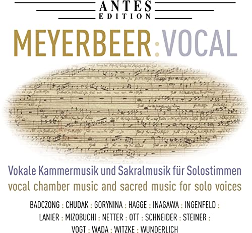 CD cover for Meyerbeer vocal works with sheet music background.
