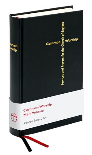 Black hardcover book titled Common Worship with a white paper band and two ribbons.