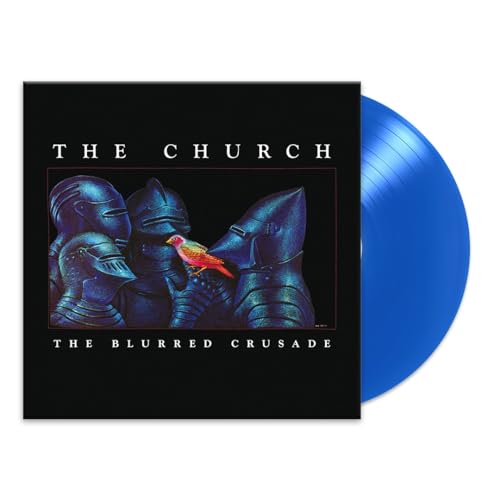 Album cover for The Church's "The Blurred Crusade" with knights and a bird.