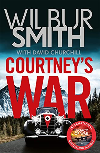 Book cover: "Courtney's War" with a vintage military vehicle and mountains.