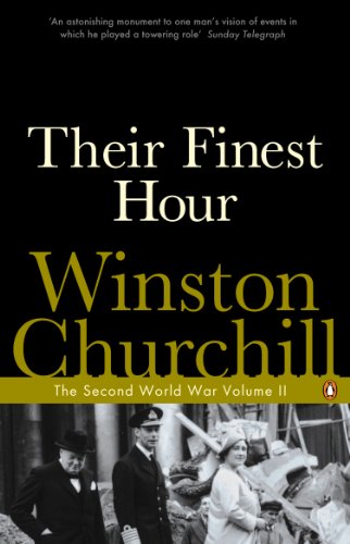Book cover: "Their Finest Hour" by Winston Churchill, with a historical photo.
