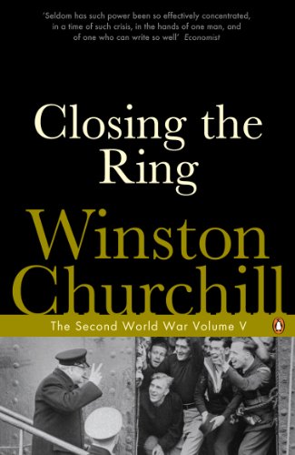 Book cover: "Closing the Ring" by Winston Churchill, with a wartime photograph.