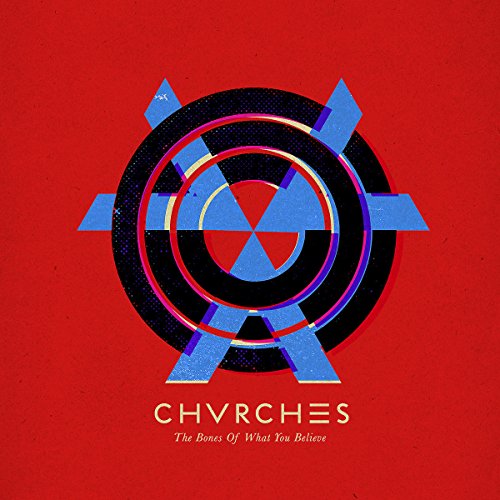 Chvrches album cover: red background with blue and black geometric design.