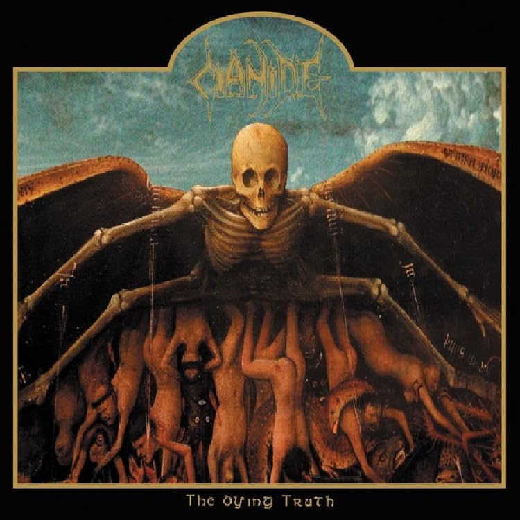 CD cover: skeletal winged figure over struggling figures, dark art style.