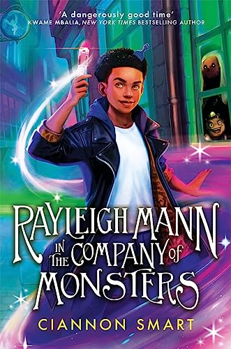Book cover: boy with glowing wand, monsters peering from windows.