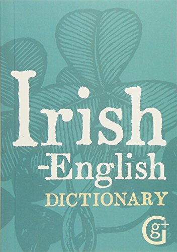 Cover of "Irish-English Dictionary" with a shamrock illustration.