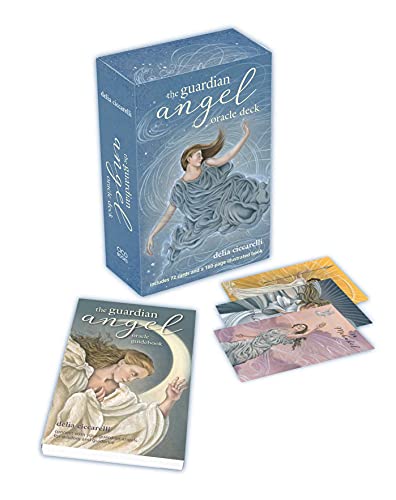 Blue boxset with angel imagery, tarot cards, and illustrated guidebook.