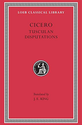 Red book cover with gold trim, title “Cicero Tusculan Disputations,” and library seal.