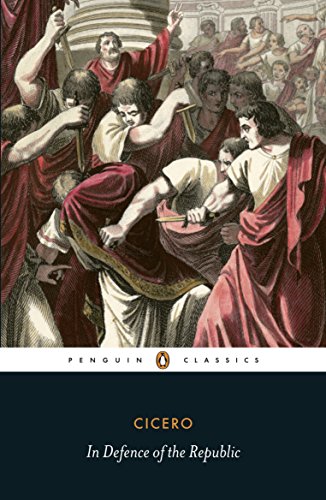 Book cover showing a historical illustration of the assassination of Julius Caesar by senators.