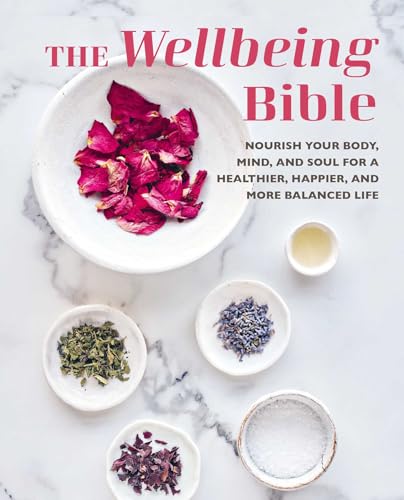 Book cover with white marble background, flowers, and small bowls of herbs.