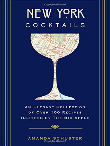Book cover: "New York Cocktails" with a cocktail glass map illustration.