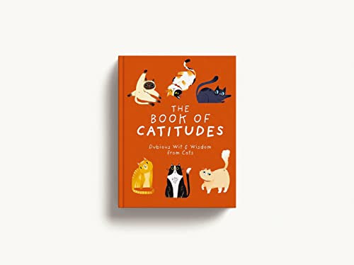 Orange book cover with cartoon illustrations of various cats.