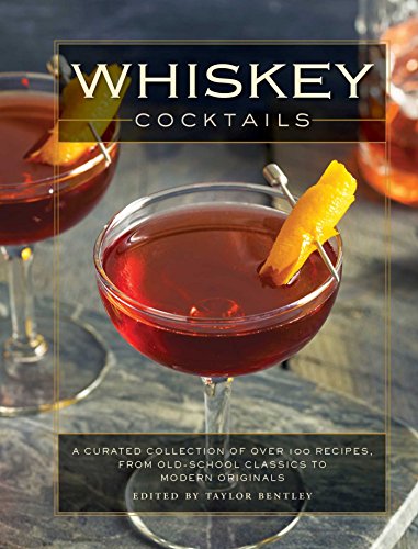 Book cover featuring whiskey cocktails in stemmed glasses, orange garnish.