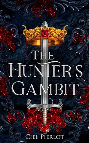 Book cover: crown and sword with red floral elements, dark background.