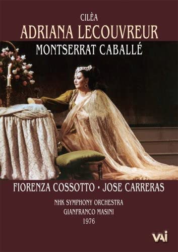 Montserrat Caballé in a long gown performing in the opera Adriana Lecouvreur on DVD.