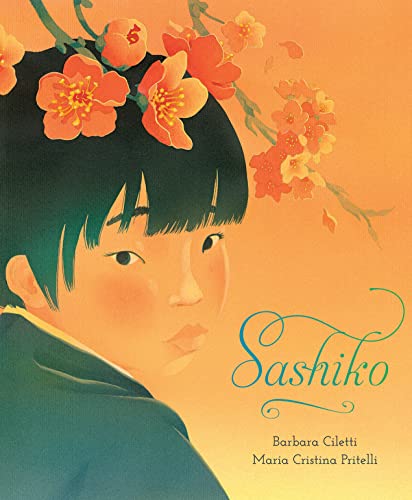 Illustration of a young girl with orange blossoms in her hair.