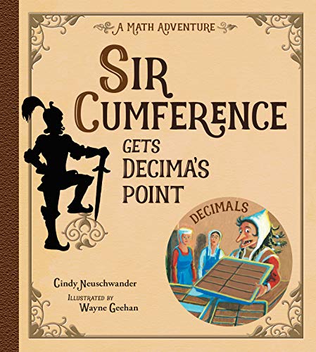 Book cover featuring a knight, text, and illustrations about decimals.