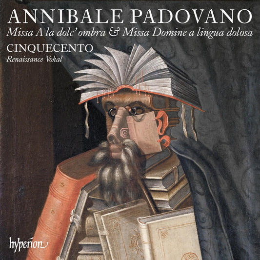 CD cover featuring a Renaissance painting of a man with books.