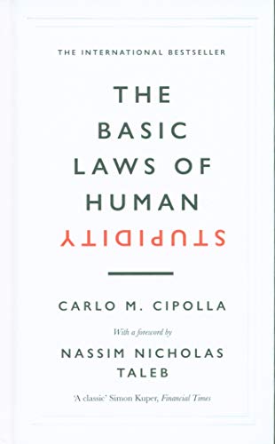 Book cover with the title The Basic Laws of Human Stupidity in black and red.