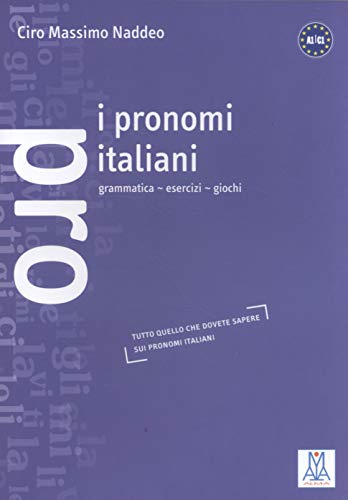 Purple cover of "I pronomi italiani" grammar book with white text.