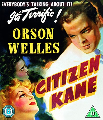 Blu-ray cover art for Citizen Kane featuring Orson Welles and two women.