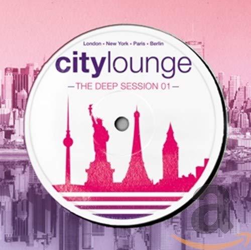 CD cover with pink skyline silhouettes of London, New York, Paris, Berlin.