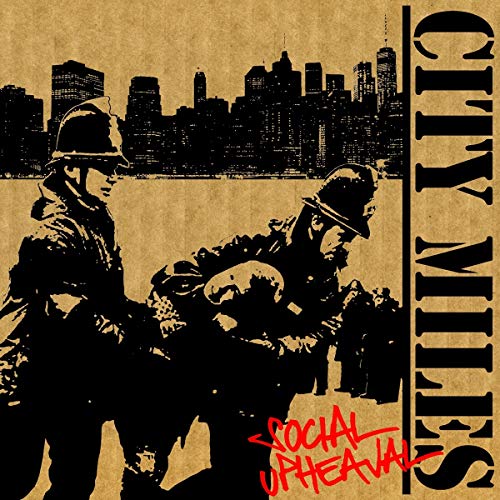 CD cover: Silhouette of police and city skyline, text "City Miles - Social Upheaval".