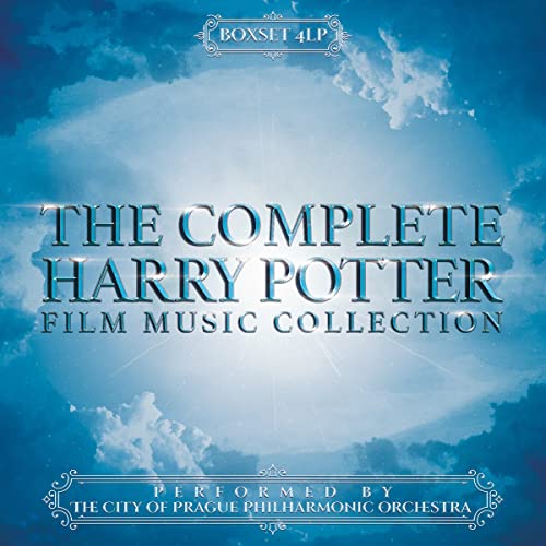 Vinyl box set cover featuring Harry Potter film music title against a blue sky.