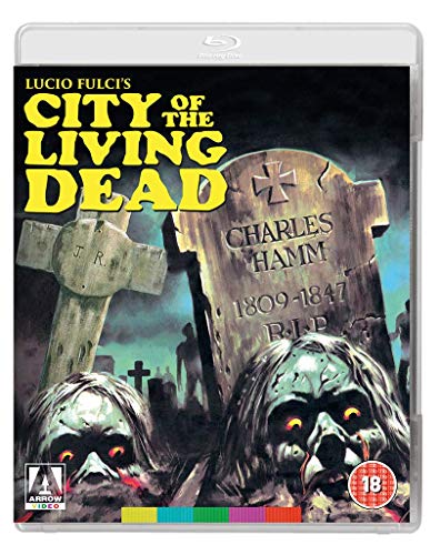 Blu-ray cover for horror film “City of the Living Dead” with zombies.