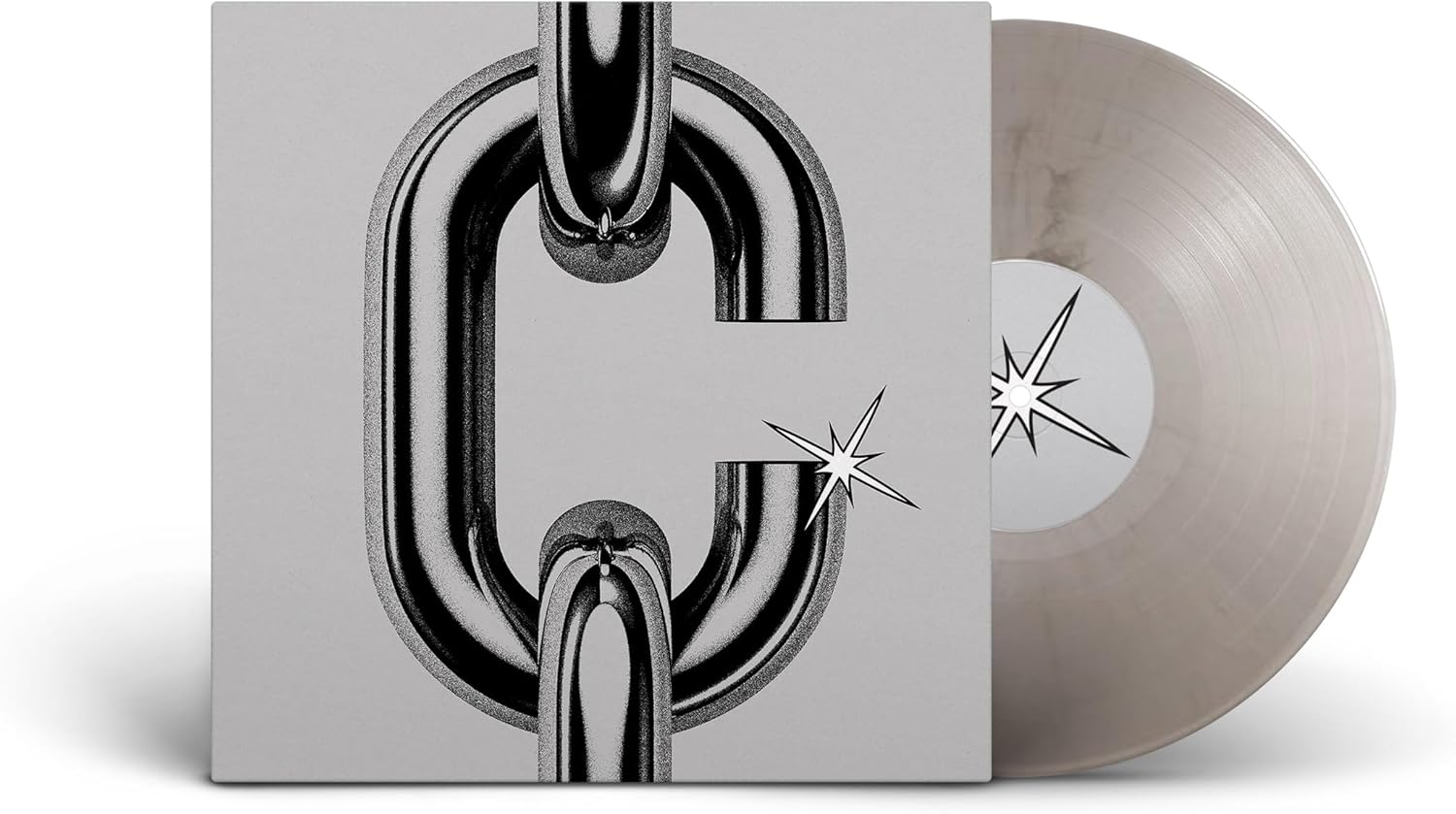 Vinyl record with album cover featuring a breaking chrome chain link.