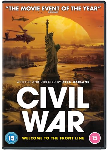 “Civil War” DVD cover with Statue of Liberty, helicopters, and fiery sky.