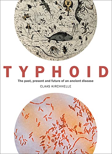 Book cover for "Typhoid" with illustrated bacteria and medical imagery.