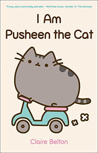 Book cover featuring a round grey cat riding a small blue scooter.
