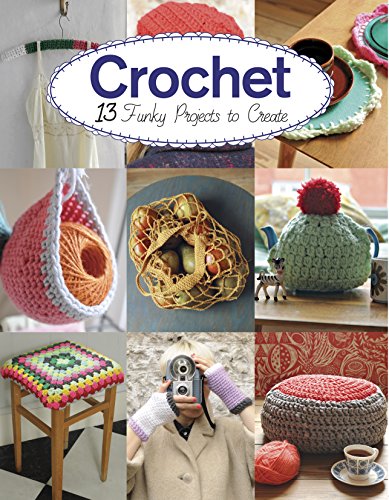 Crochet project book cover displaying colorful, handmade items like hats and bags.