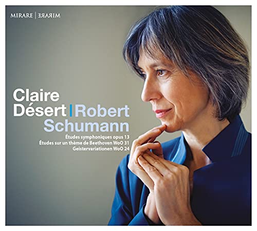CD cover featuring pianist Claire Désert, with composer names Schumann and Beethoven.