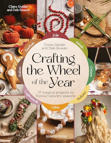 Book cover featuring a wheel graphic surrounded by various seasonal craft project photos.