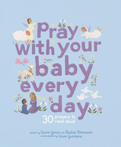 Book cover with illustrated angels, a lamb, and the title “Pray With Your Baby.”